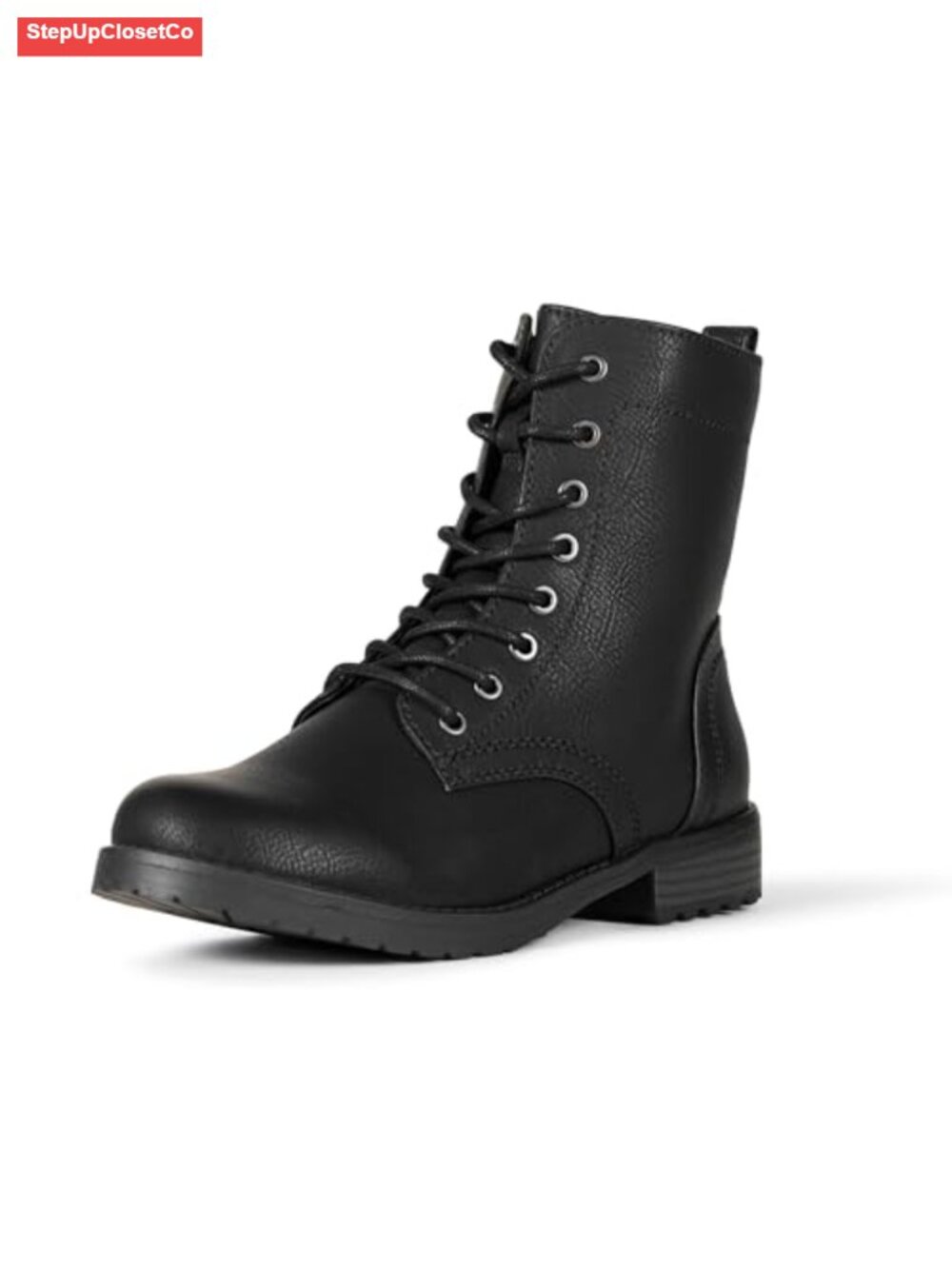 Lace-Up Combat Ankle Boots Side Zipper Lug Sole Faux Leather